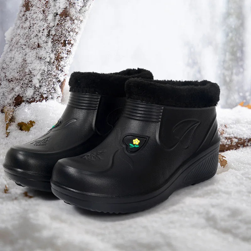 Winter Men's Rain Boots Plush Thickened Womens Snow Boots Plus Size Car Washing Shoes Waterproof Keep Warm Men Boots Women Shoes