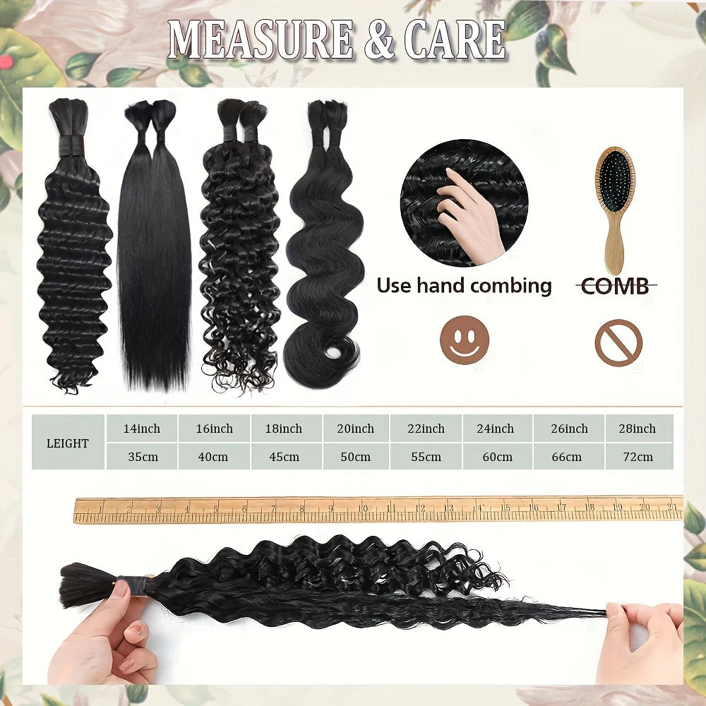 12A Body Wave Bulk Human Hair No Weft Unprocessed Virgin Remy Hair Soft Bouncy For Boho Braids DIY Styling Natural Black Raw Hair Extension 55g/1pack