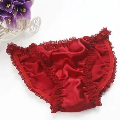 2pcs/lot Lace bikini 100% silk panties sexy breathable mulberry silk lady briefs comfortable low waist