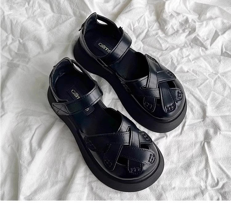 2025 Summer New Retro Style Mary Jane Enclosed Toe Sandals for Women Artistic & Versatile Weaving Style Thick Soled Roman Shoes