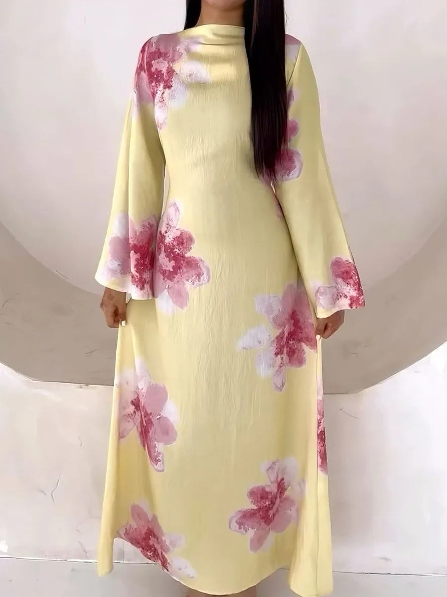 Women Arabic Eid Muslim Dubai Abaya Dress Luxury Fashion Flower Print Long Dress Kaftan Robe Femme African Islam Clothing Kebaya