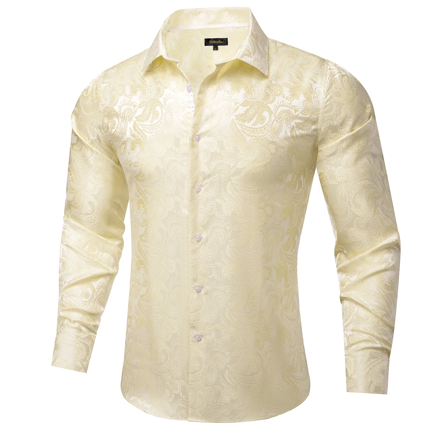 Luxury Purple Paisley Polyester Shirts for Men Long Sleeve Wedding Prom Men Clothing Button Down Collar Social Dress Shirt