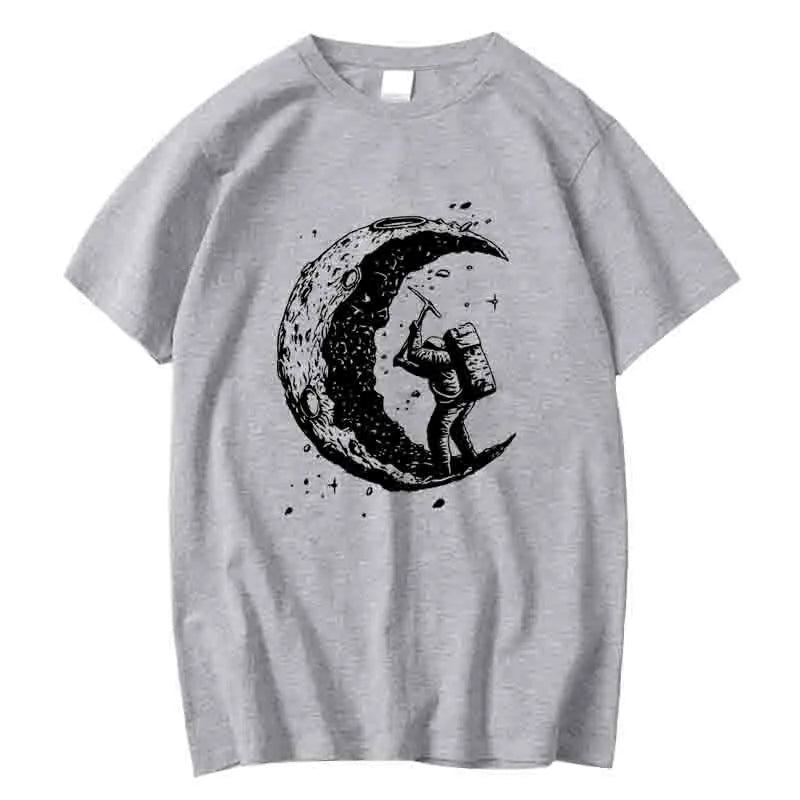 Men's High Quality 100% Cotton Moon Print Casual Summer Cool Short Sleeve Men Tshirt Loose t-shirt Male Tee Shirts Male Tee Tops