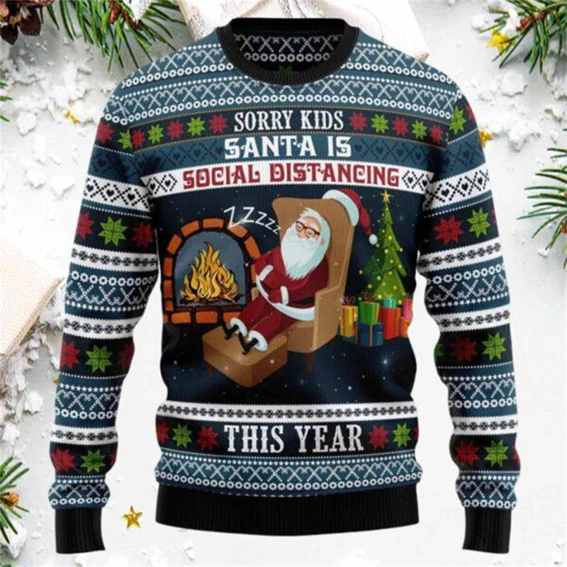 Funny Santa Claus Graphic Ugly Christmas Sweater 2026 Men Fashion Autumn Winter 3D Printed Sweatshirt Casual Oversized Pullovers