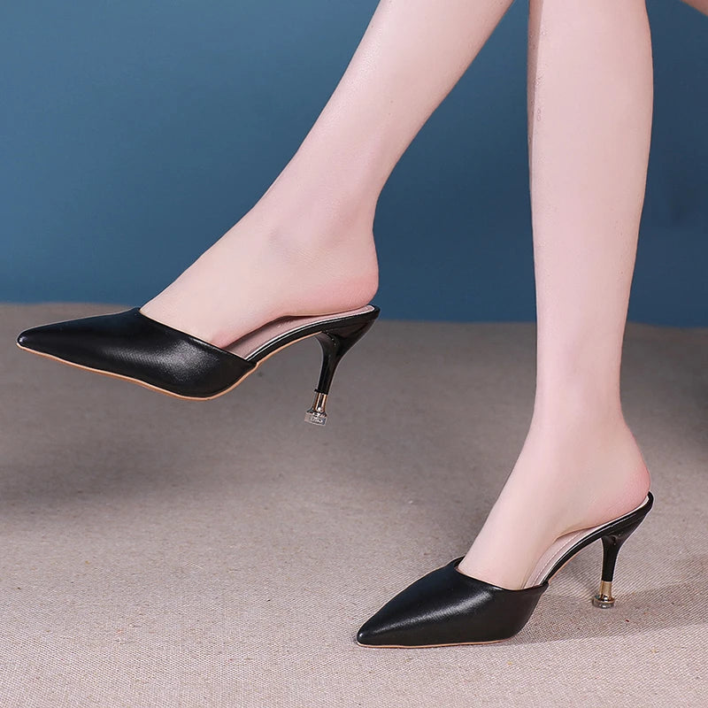 High Heel Summer Modern Slippers Outside Sexy Ladies Shoes 2024 High Quality Solid Shallow Women's Slippers