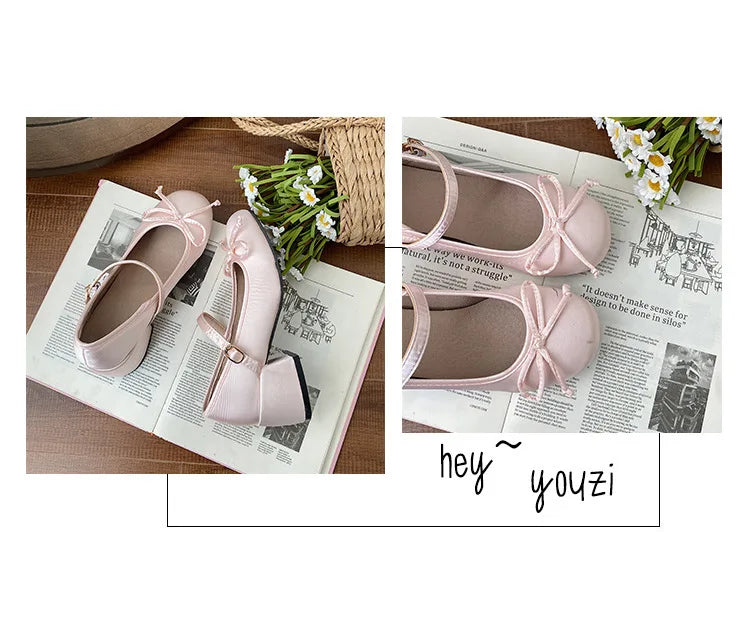 Spring Autumn Thick Heel Pink Shoes Elegant Bow Lolita College Girls High Heels Women Sandals zapatos de mujer mary jane shoes