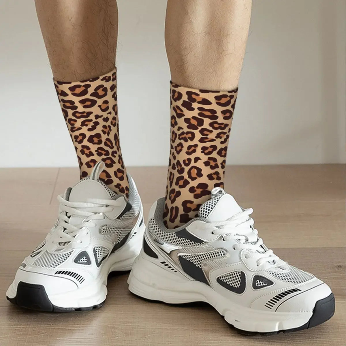 Funny Men's Socks Gold Brown Leopard Print Retro Harajuku Camouflage Hip Hop Seamless Pattern Crew Crazy Sock Gift Printed