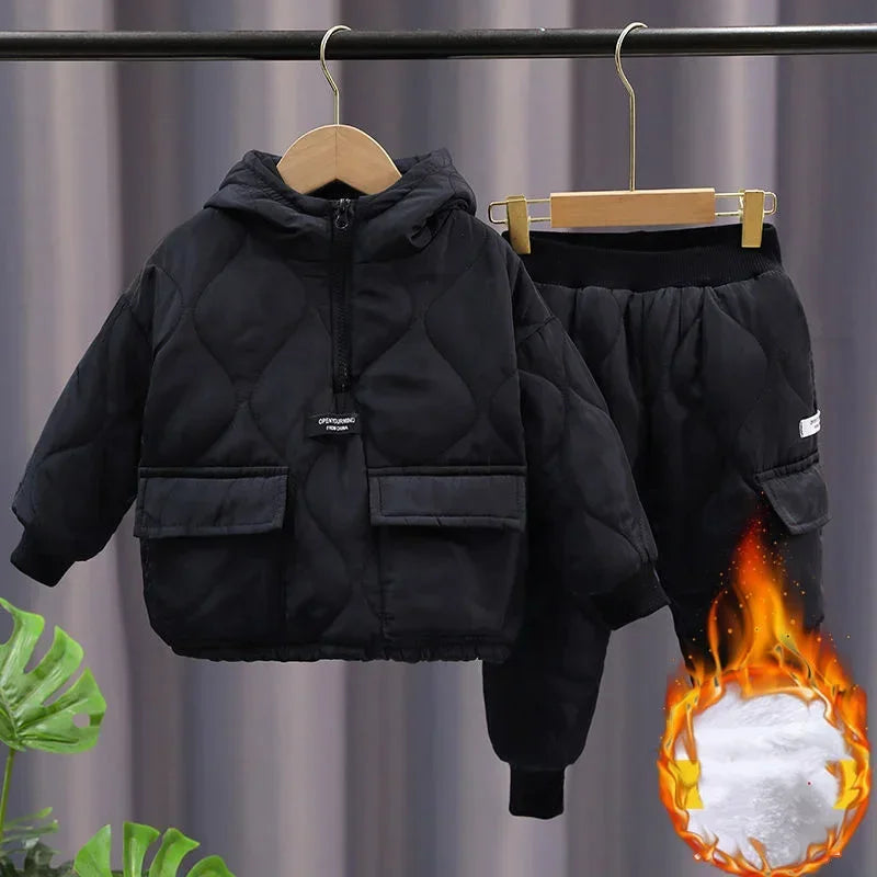 2025 Children Warm Thick Jackets Pants Suit Spring Girls Boys Clothing Sets Coats Trousers 2-10 Y Kids Tracksuit Winter Outfits