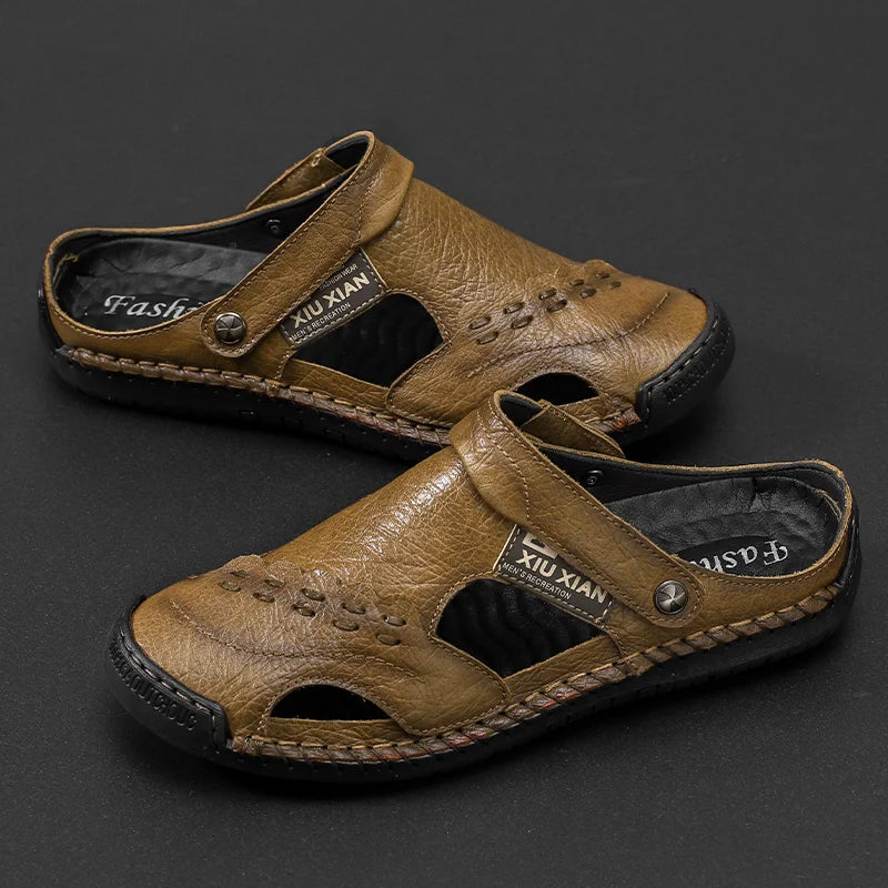 Men Soft Leather Sandals Breathable Comfort Daily Beach Big Size 45 46 Outdoor Slippers Open Toe Non-Slip Casual Summer Footwear