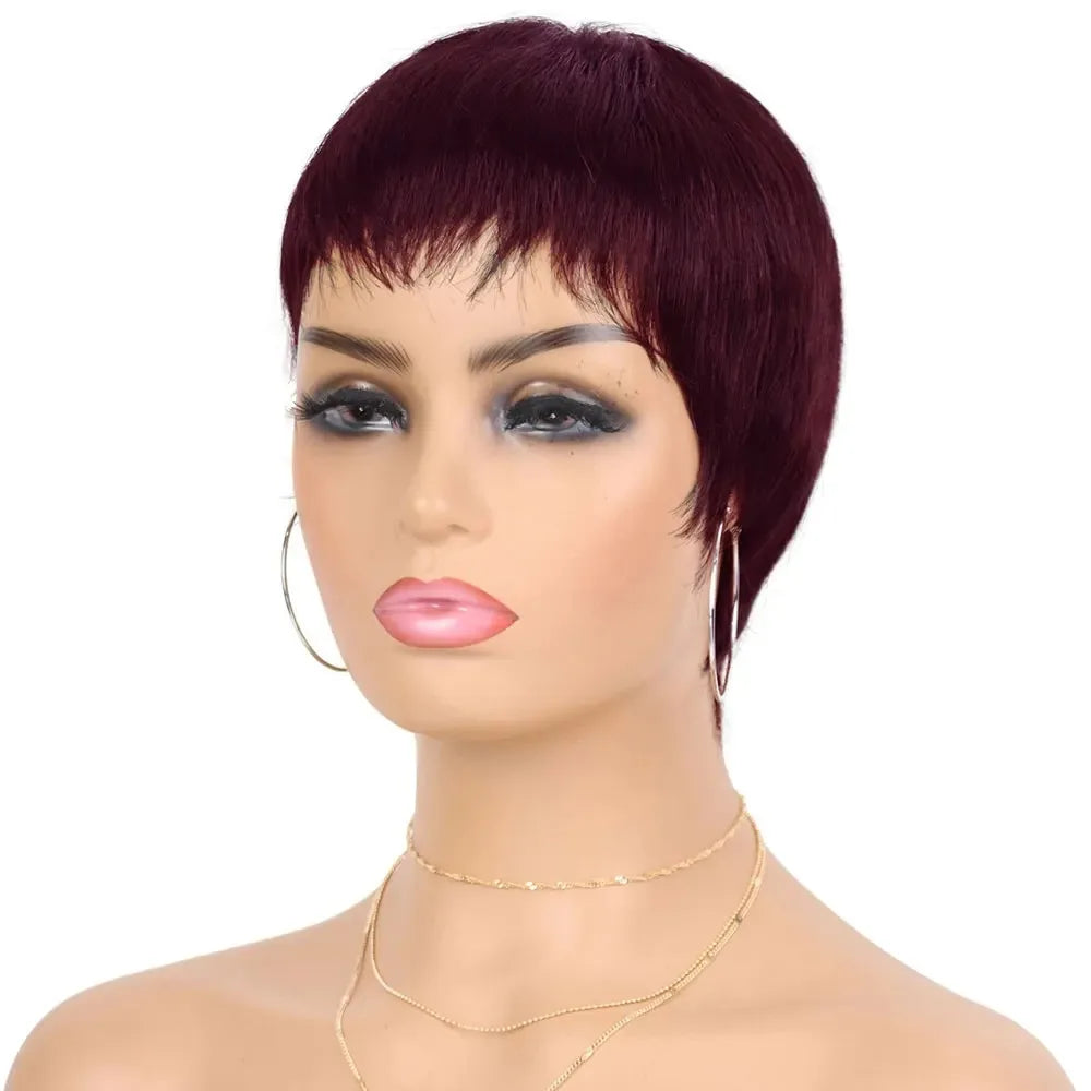 Pixie Cut Wig Human Hair Short Pixie Cut Wigs with Bangs for Black Women Straight Full Machine Made Natural Color