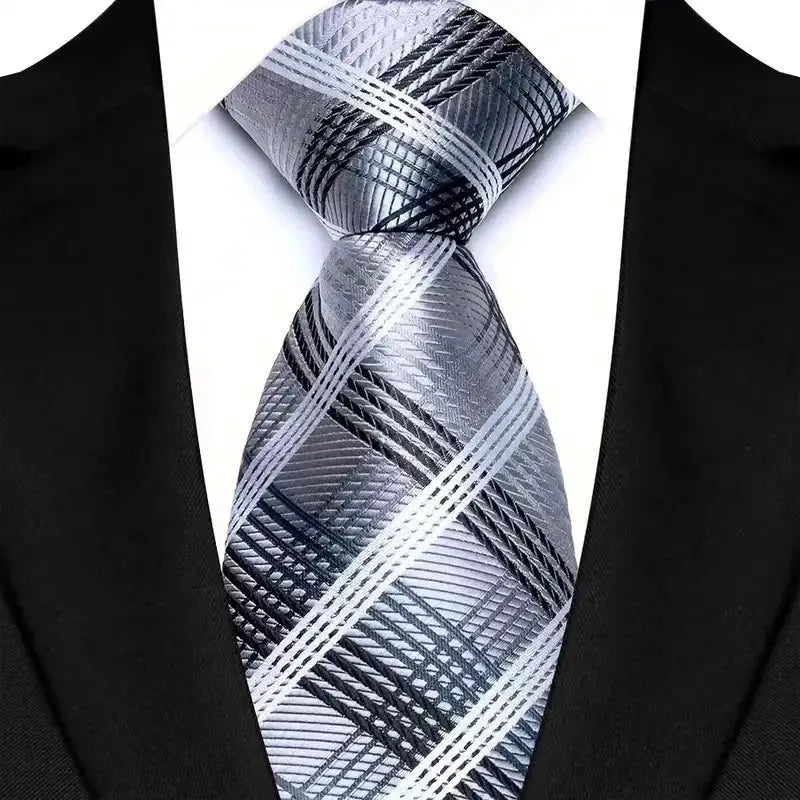 Classic 8CM Polyester Ties For Men Formal Business Silver Gray Paisley Stripes Dot Neckties Handmade College Shirt Neckwear BAZAARHUBO
