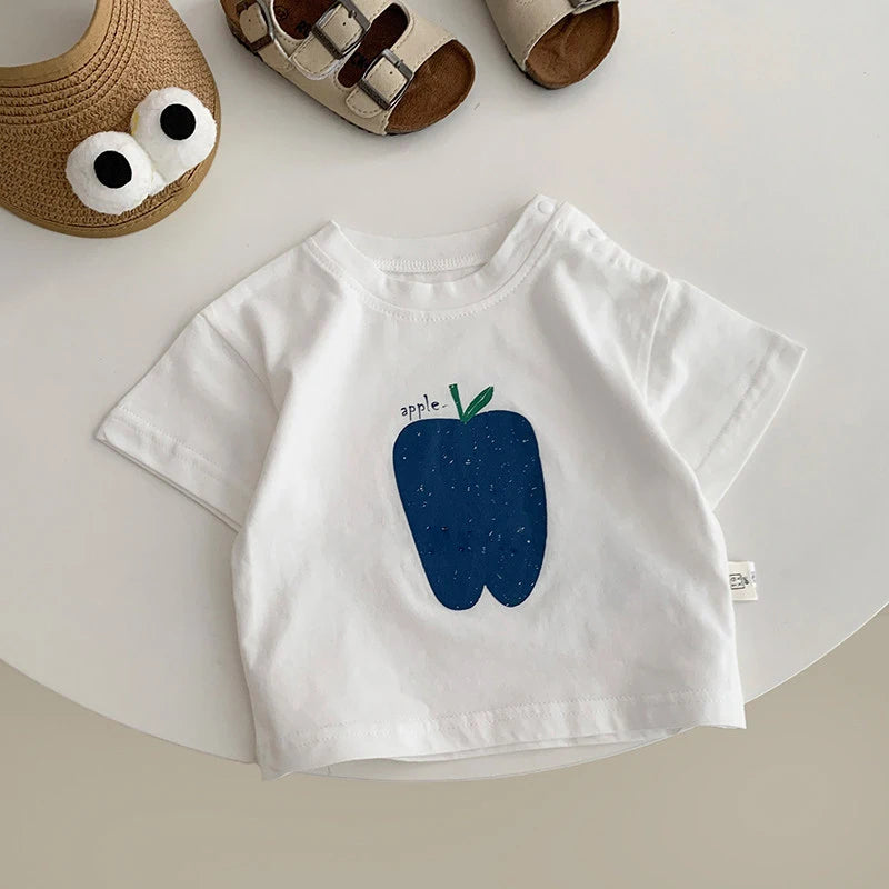 Fashion Baby Fruit Printed Short Sleeve Top Kids Girls Casual Cotton T-shirt Korean Boys' Round Neck Versatile Clothes