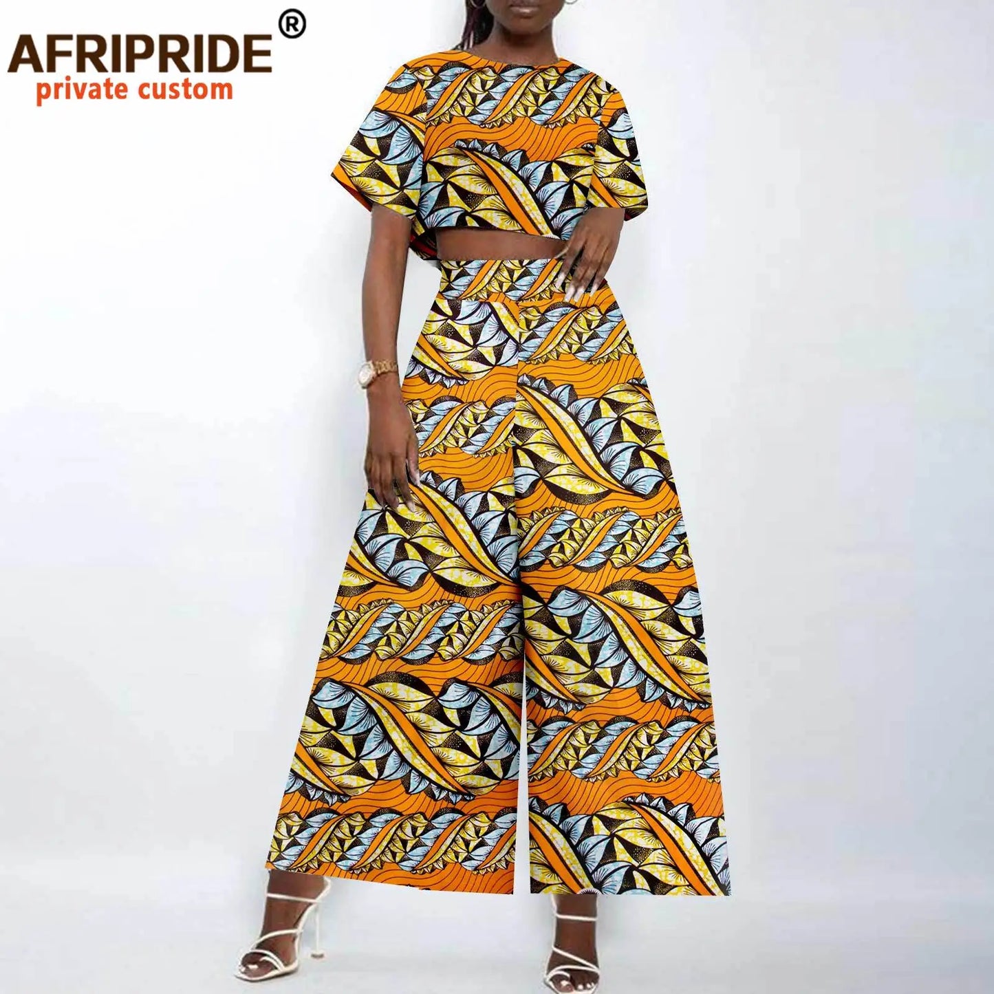 African Clothes for Women Crop Top and Wide-leg Pants 2 Piece Set Print Outfits Vintage Elegant Fashion Ankara Attire A2326002