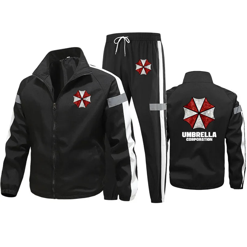 Outdoor Men's sportswear set (Jacket + Sweatpants) umbrella corporation print Zip-up Tracksuit Branded men's sweatshirt set