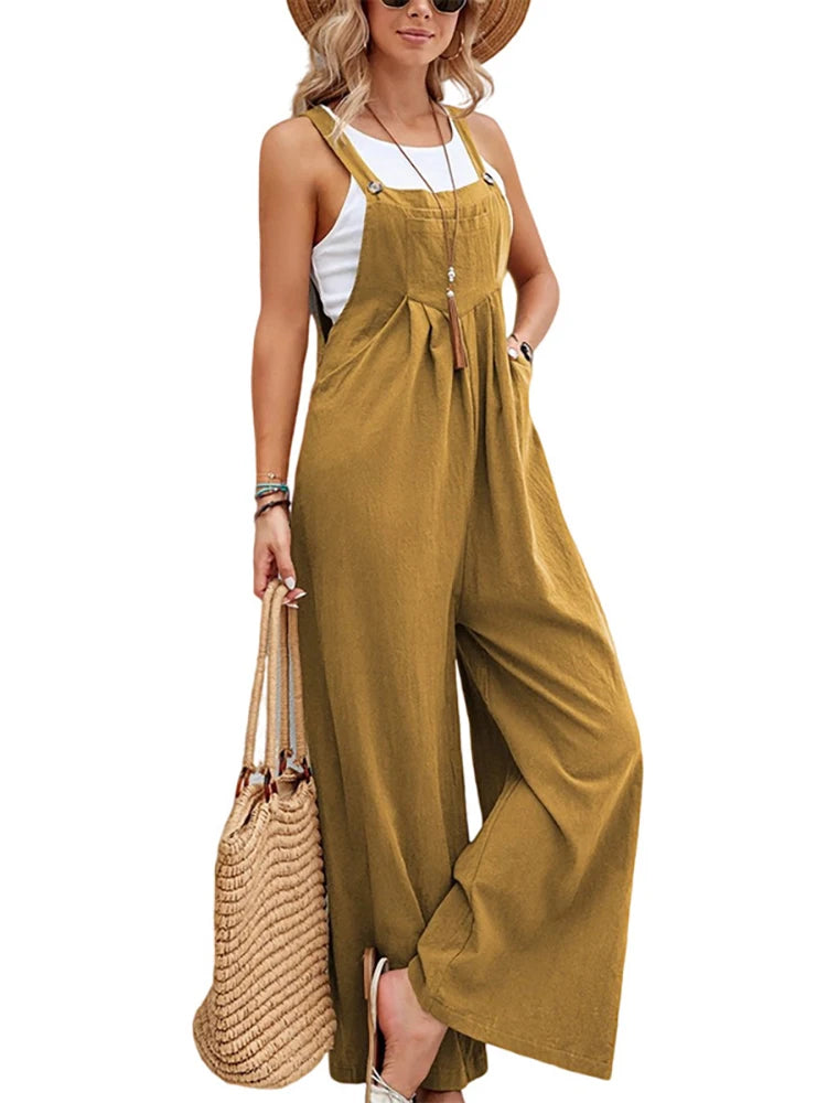 Women Summer Autumn Casual Straps Jumpsuits Elegant High Waist Wide Leg Trousers Harajuku Sleeveless Rompers Streetwear Overalls