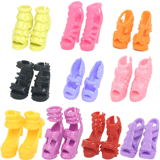10 Pairs Colorful Doll Shoes Mixed Style Assorted High Heels Sandals Outfit Dress Clothes Accessories for 11.5'' Doll DIY Toys
