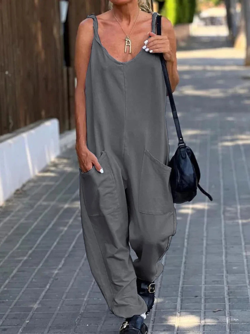 Jumpsuit Women's Solid Color Loose Suspender Pocket Trousers Street Trend Fashion Trousers for Female Jumpsuit