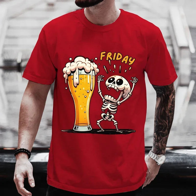 Summer Special Offer Beer T-Shirt Fun 3D Skull Pattern Men's T-Shirt Fashion New Loose Casual T-Shirt Crew Neck Short Sleeve Top