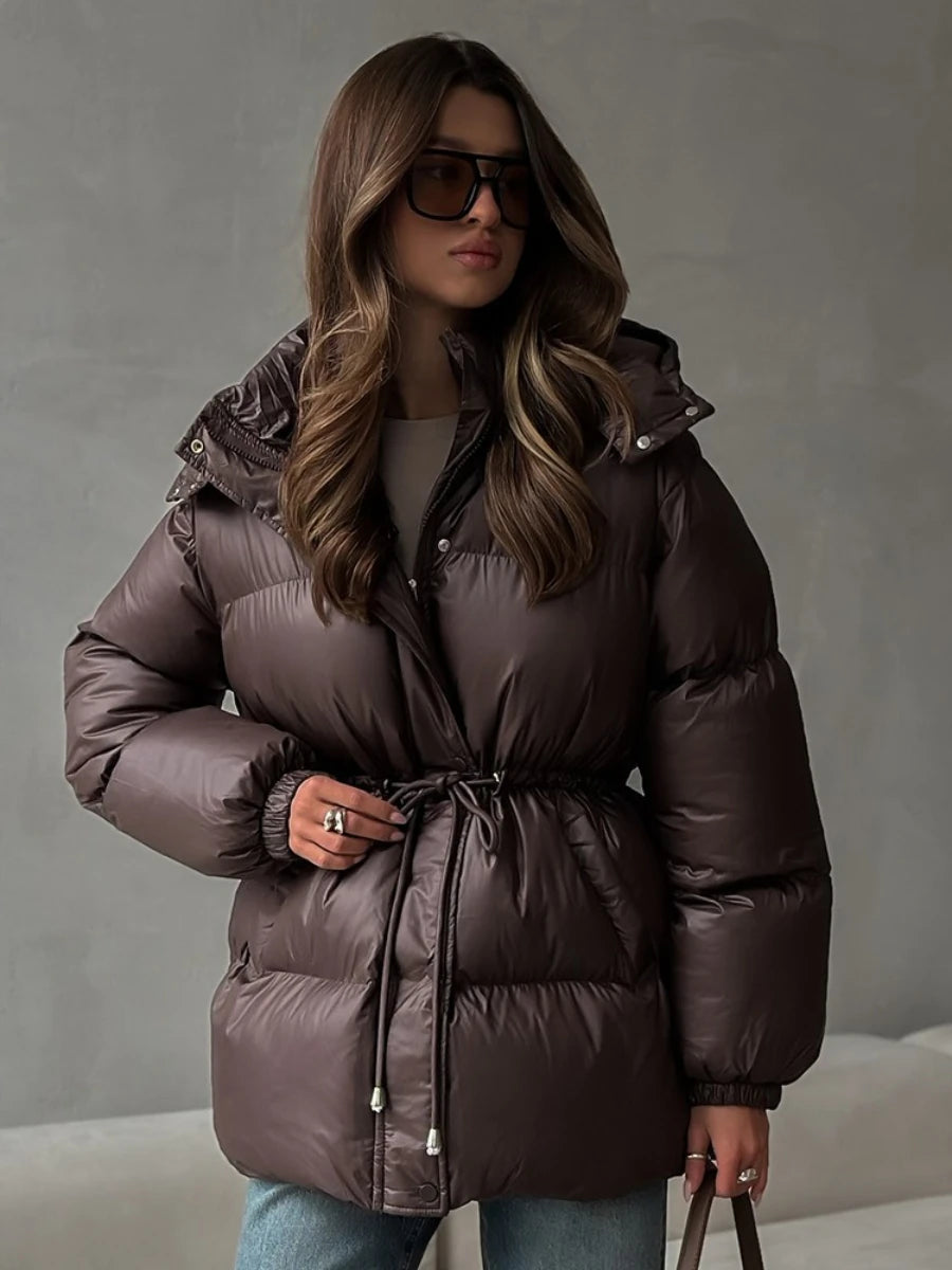 Wolfeel Drawstring Slim Fit Womens Winter Jacket Polyester Coat Warm