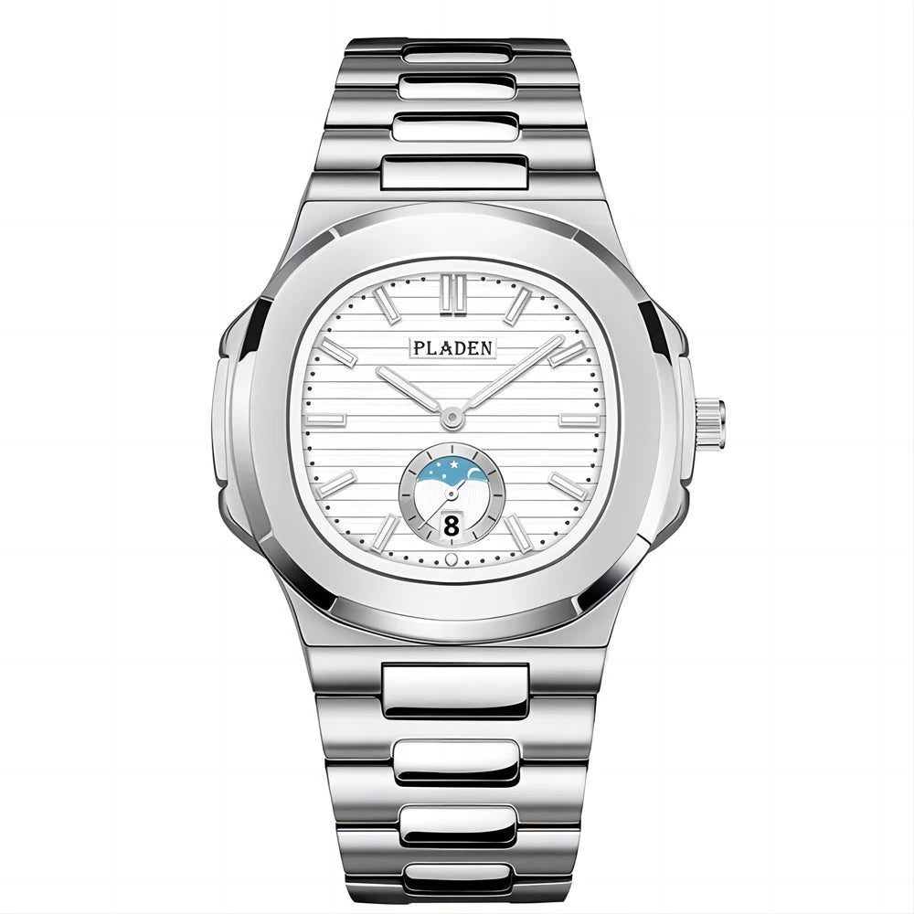 PLADEN Men's Quartz Watch Stylish Business Wristwatches Stainless Steel Calendar Waterproof Watches For Male High Quality New