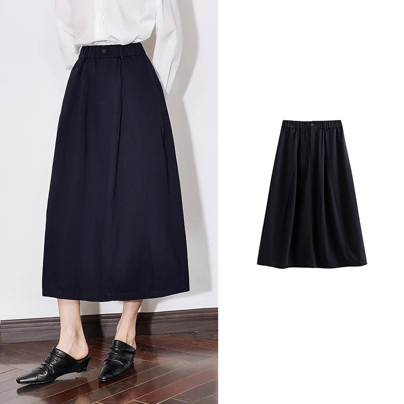 Toyouth Women Cotton A Line Umbrella Skirt Mid Calf Black