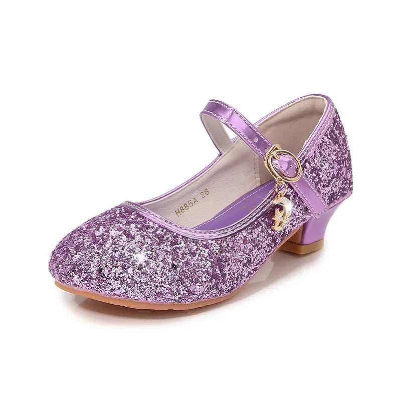 Classic Children High Heels Leather Shoes Fashion Sequins Elegant Kids Girls Wedding Shoes Princess Party Dress Single Shoes