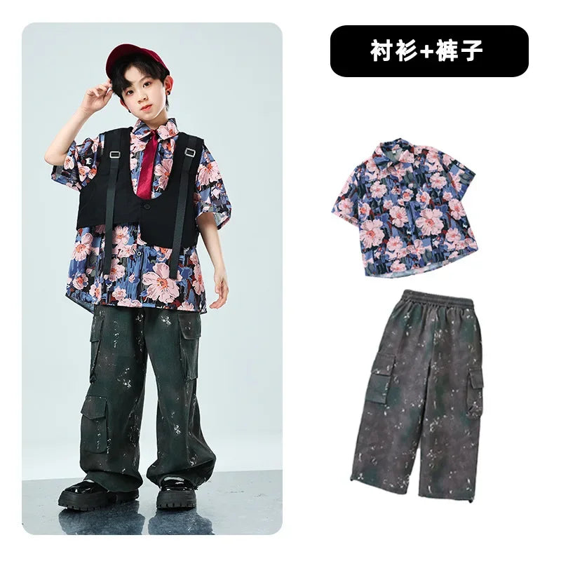 Kids Tracksuits Teens Stage Fashion Show Dance Clothes Boys Girls Suits Sets Vest Pant Shirt Children Jazz Hip Hop Costumes