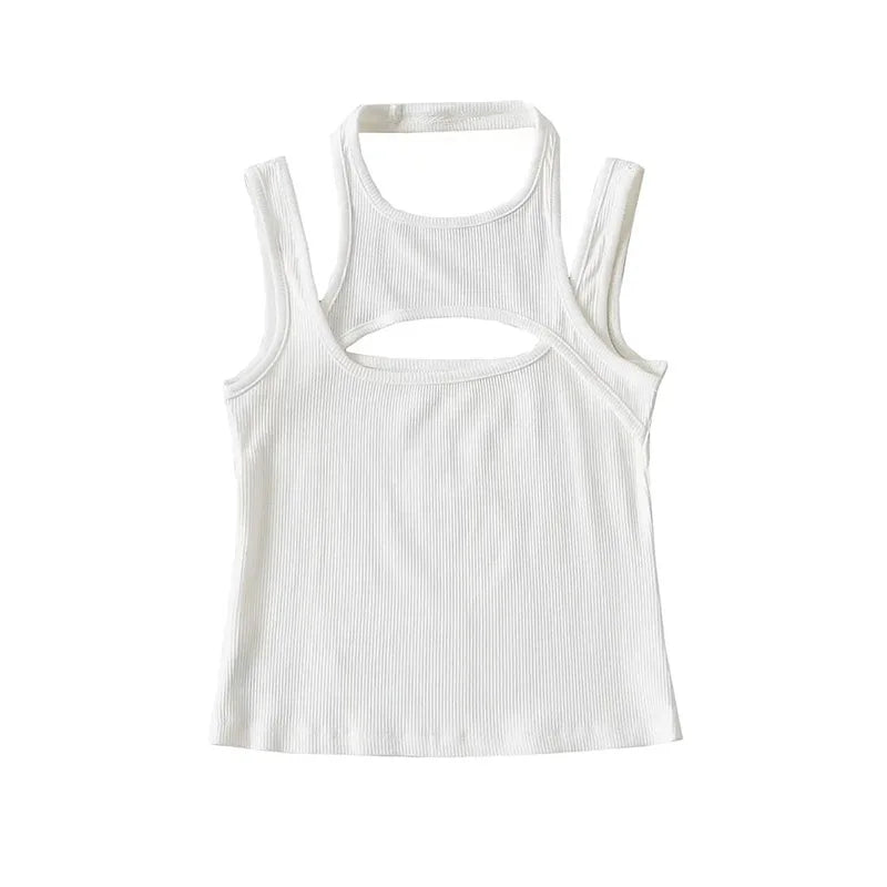 Asymmetrical Crop Top y2k E-girl Hollow Out Knitted Corset Top Sleeveless O Neck Mini Vest Basic Casual Sporty Summer