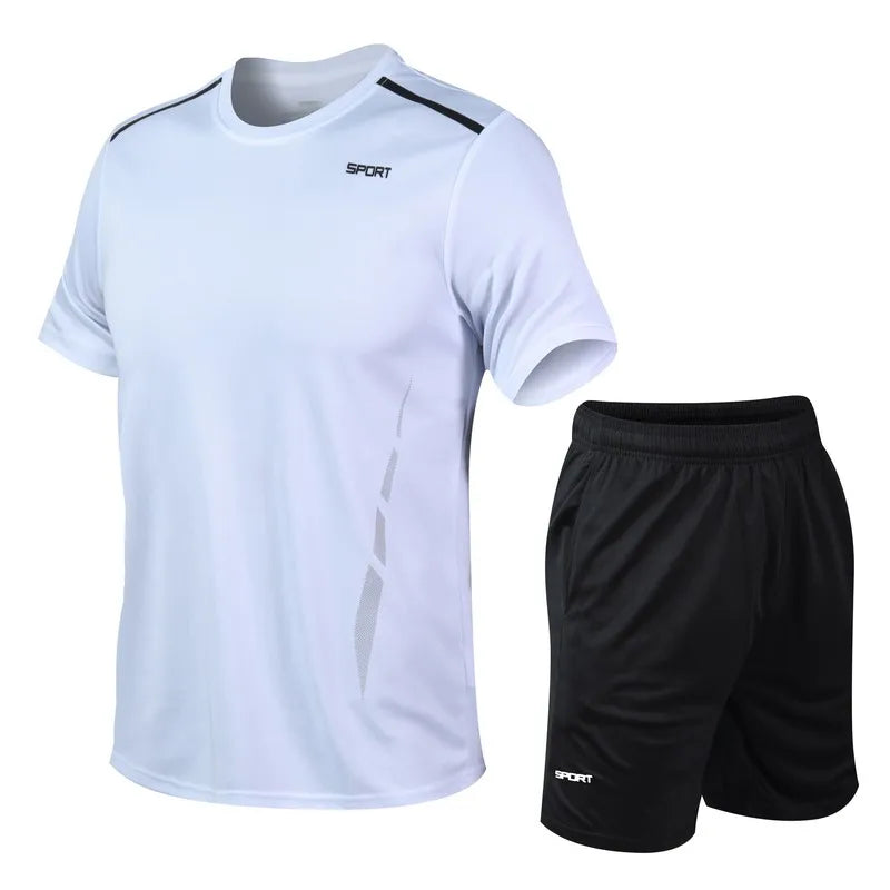 CHRLCK Men's Quick Drying Running Sets Breathable Hiking Fishing T-Shirt Short Soft Elasticity Gym Fitness Suits Outdoor Sports