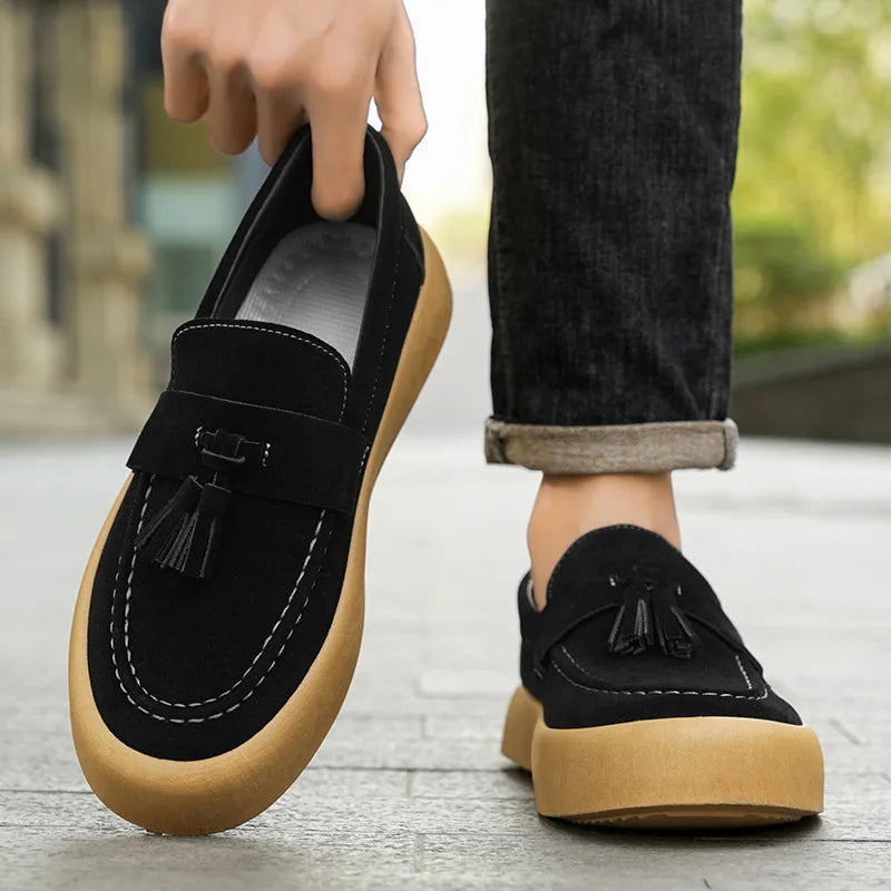 Mens Loafers Tassel Shoes Autumn Fours Season British Style Fashion Casual Shoes Trendy Platform Anti Slip Vulcanized Shoes