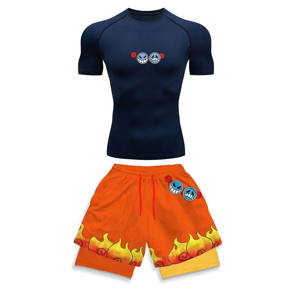 2025 Trendy Printed Compression Sports Suit Clothes Summer Men's Athletic Suit - Stylish Fitness Running Casual Two-Piece Set