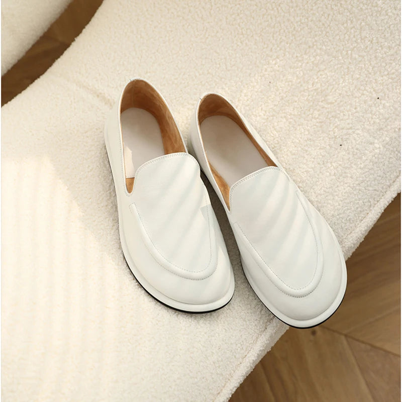 round toe soft leather flats shoes woman slip on loafers solid color sewing moccasins women muls shoes scarpe da donna 2025