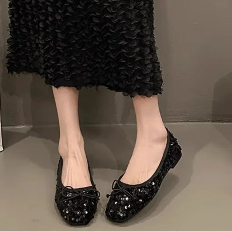 Shoes for Women 2026 New Sequin Design Women's Flat Shoes Soft Non-slip Ballet Shoe Women Work Shoes Comfortable for Work