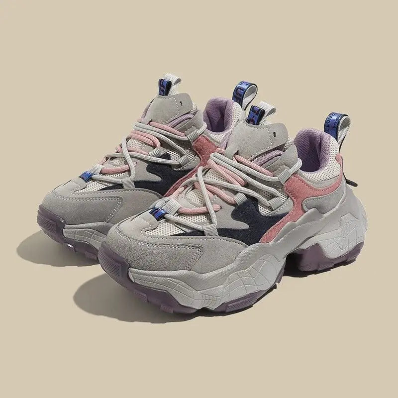New Women Colored Matsutake Thick Sole Dad Shoes Mesh Breathable Casual Elevated Sports Shoes