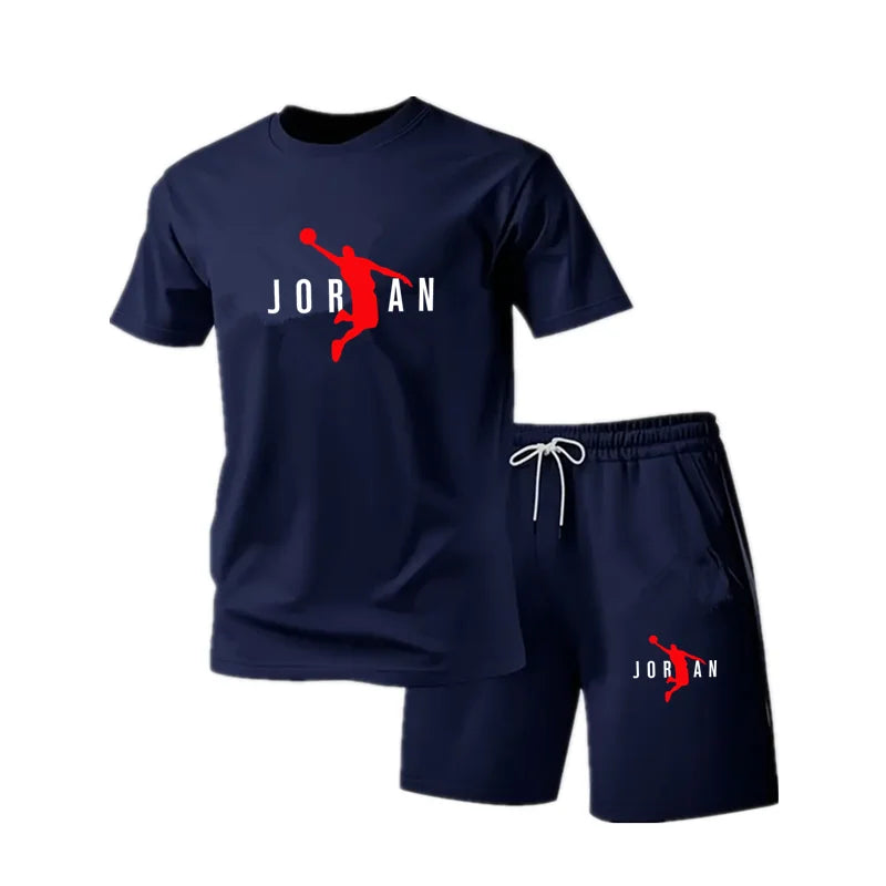 Summer Fashion Trendy Casual Sports Two Piece Set Youth Men's Short sleeved T-shirt+Shorts Set