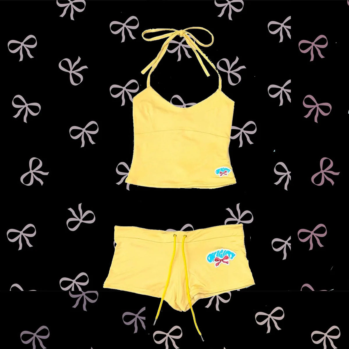 Summer New Y2K Camisole+Ultra Short Pants Set, American Sexy Trend Letter Print Contrasting Spicy Girl Outfit