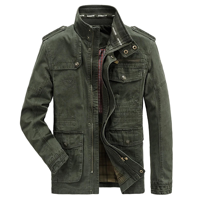 Autumn Men's Military Jacket Casual Man Stand Collar Cotton Business Coats Men Multi-pocket Windbreaker Jackets Clothing 7XL