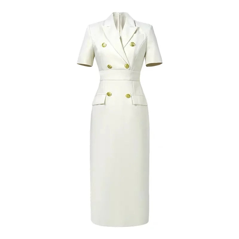Elegant Office Lady Classic Business Formal Pencil Dress Women Clothes Blazer Commute Short Sleeve High Waist Slim Midi Vestidos