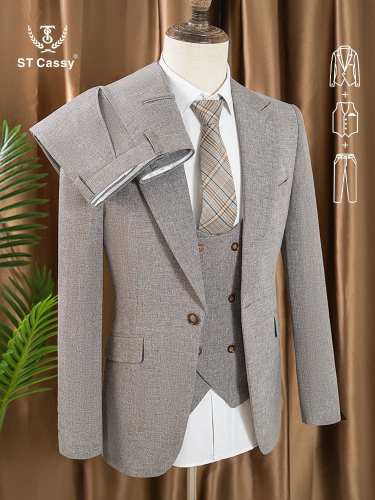 Turkish style man Suit 3 Piece set Jacket+vest+Pants Slim Fit Formal Office aLeisure Banquet Groomsman Set Groom's Wedding Dress