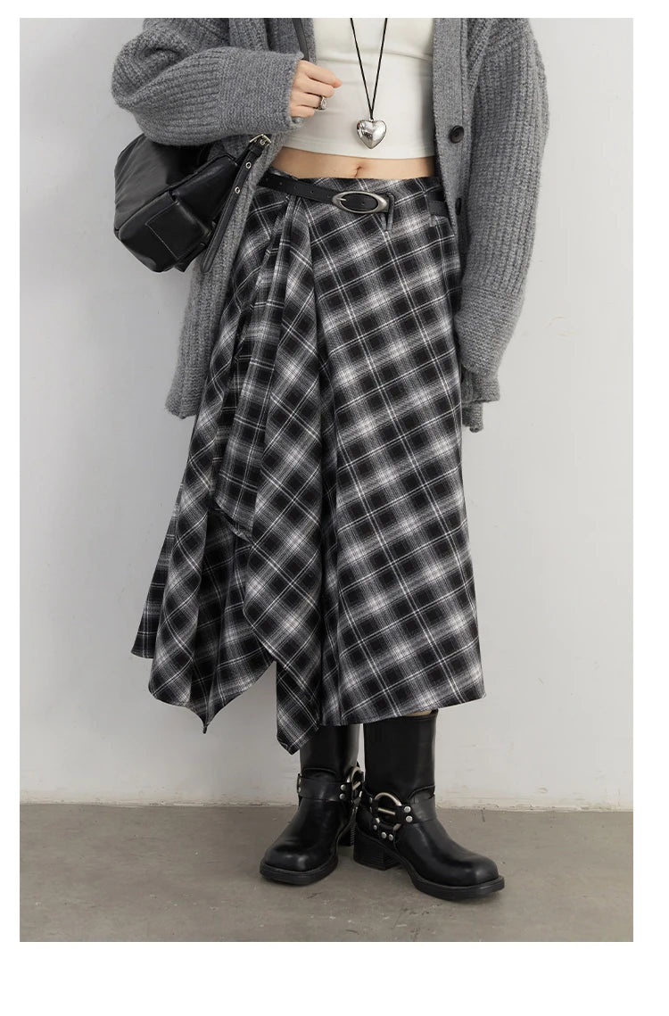 Chic Ven Women Skirt A Line Retro Loose High Waist Plaid Long Autumn Winter 2026