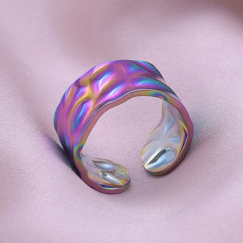 1/2/3pcs Mix Color Chunky Wide Ring Open Stainless Steel Rings For Women Men Accessories Irregular Surface Kpop Fashion Jewelry