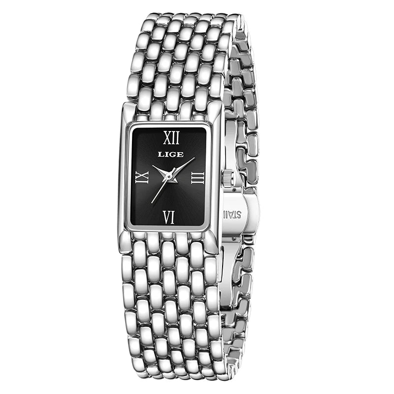 2025 LIGE New Watches Women Fashion Casual Luxury Gifts Womens Waterproof Square Dial Steel Belt Quartz Wrist Watch reloj mujer