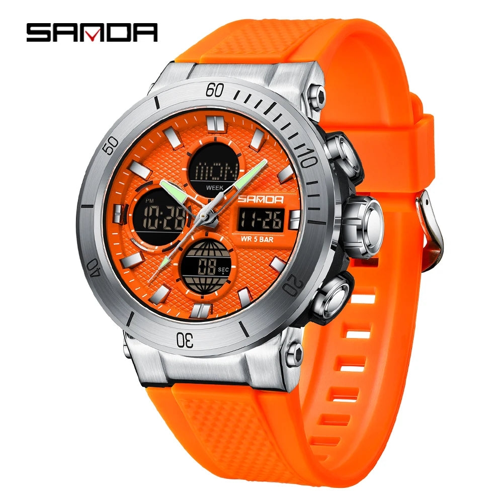 Fashion SANDA 2025 Top Brand 6191 Men New Countdown Stopwatch Waterproof Light Electronic Alarm Clock Time Led Digital Watches