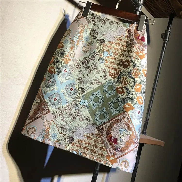 Autumn 2023 High Waist A-line Skirts Light Mature One Step Skirt Ladies Medium Length Retro Wrapped Hip Skirt Jacquard Skirt