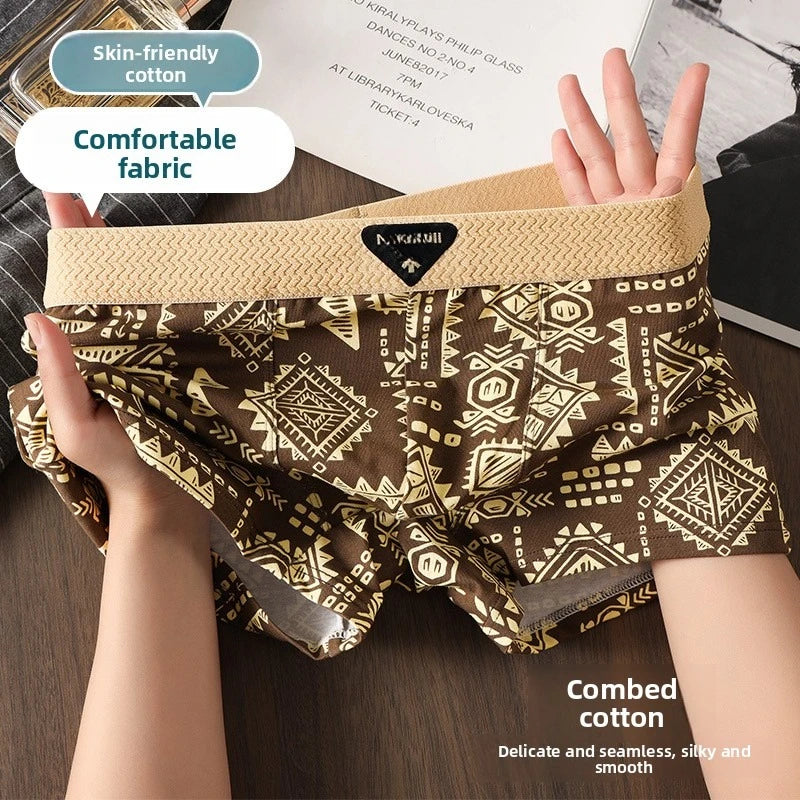 Men's Underwear Is Comfortable and Breathable, with a Trendy American Retro and Ethnic Style. It Is a Men's Mid Rise Shorts