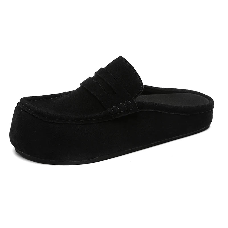 Suede Leather Open Back Casual Shoes Mules Men Backless Loafers Slippers Half Shoes Slip On Flats Vintage Man Slides Sandals
