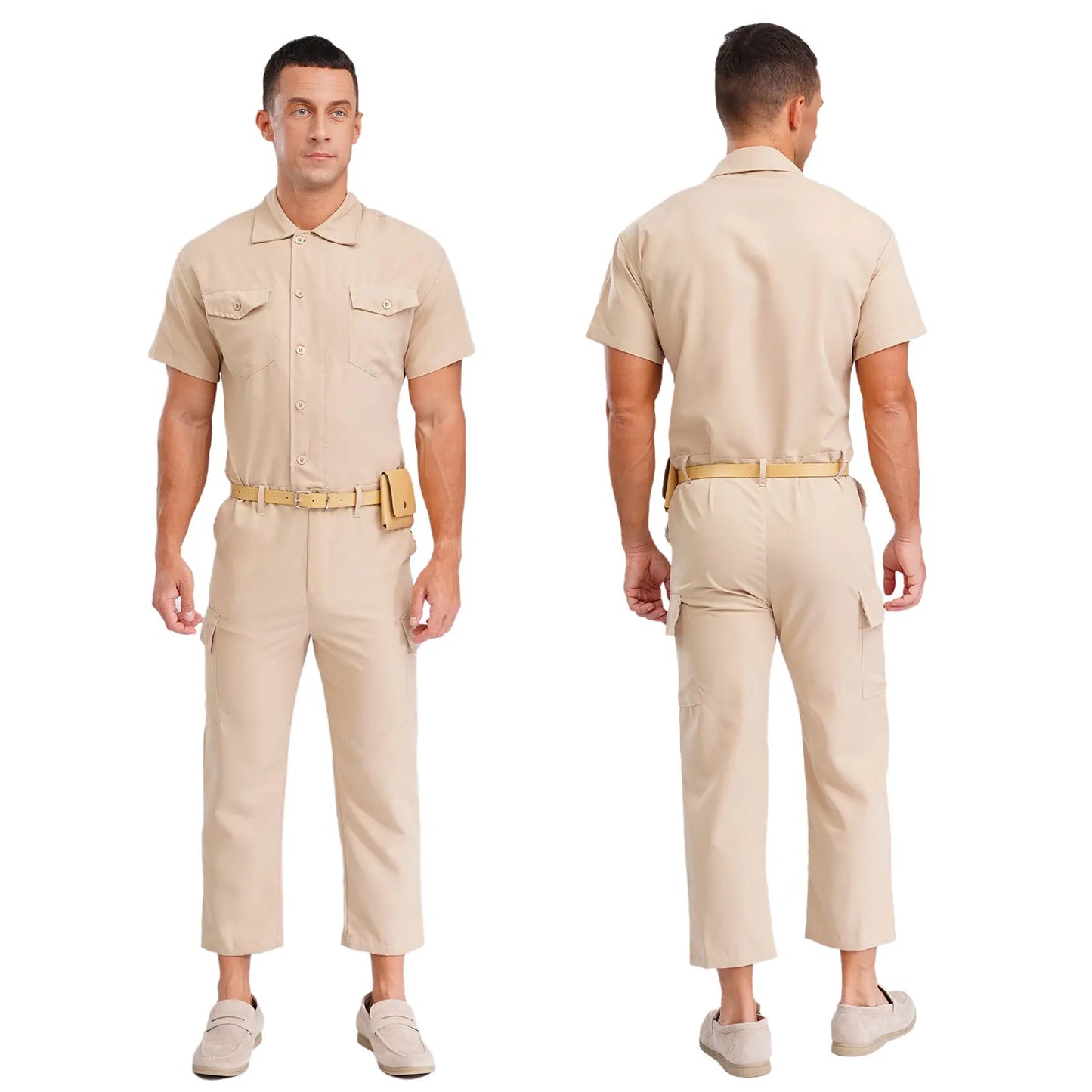 Mens Overalls Work Cargo Jumpsuit with Purse And Belt Workshop Uniform Multi-pocket Shorts Bottom Coveralls Rompers Work Wear