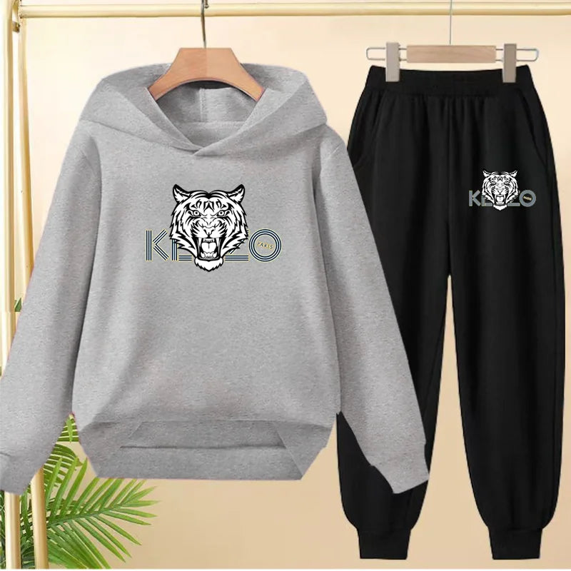 Children's 3-12Yrs Tiger print Pullover Hoodie Boys Girls Toddler Sweatshirt+Trousers Casual Fashion Charming Sports Jogging Set