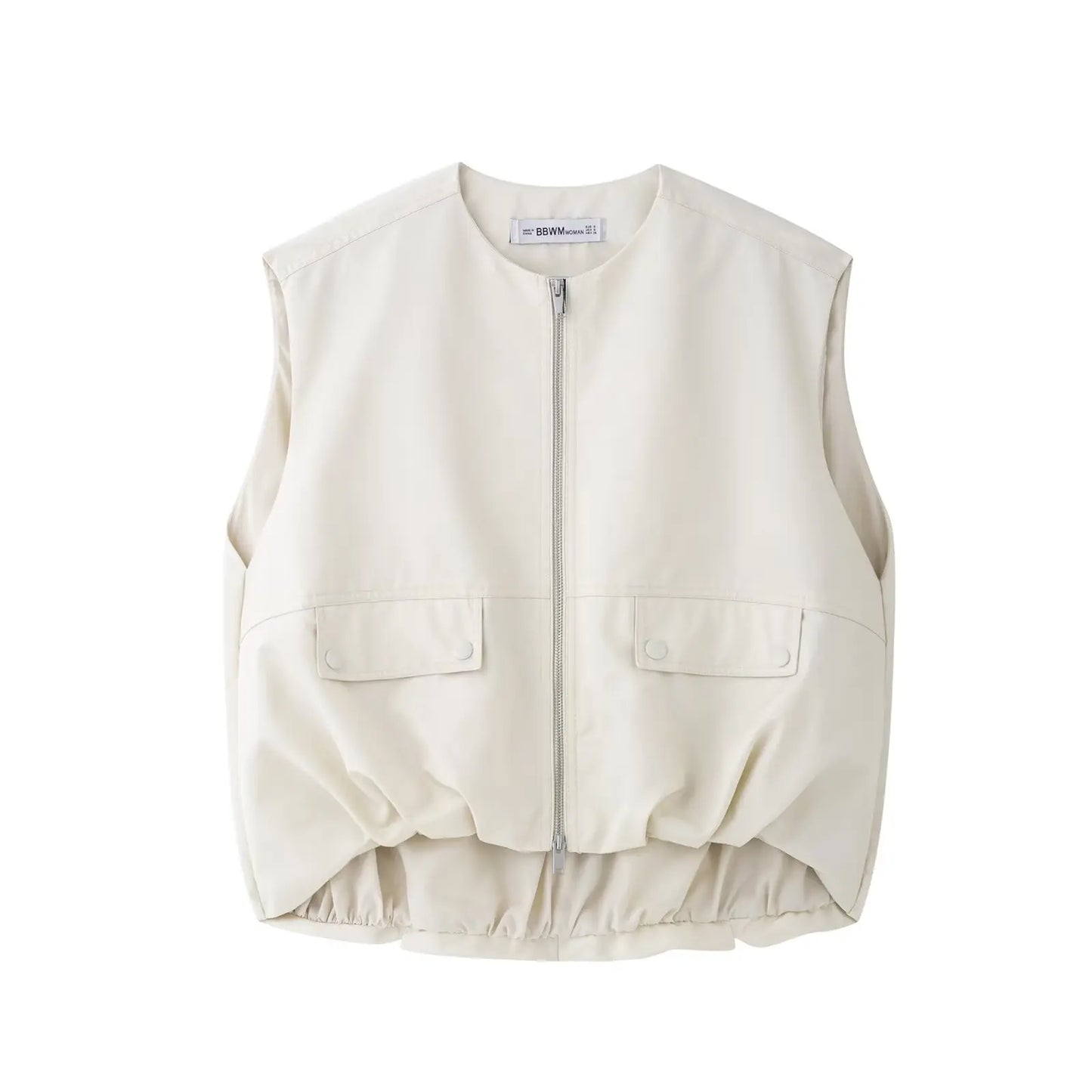 HH Women's New Fashion Versatile Round Neck Sleeveless Double Zipper Vest Female High Street Pleated Hem Loose Casual Vest