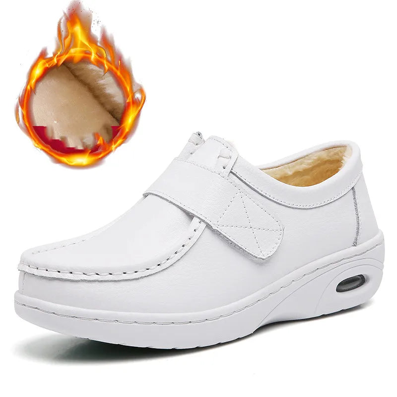 STRONGSHEN Women Platform Wedges Casual White Shoes Soft Nurse Work Shoes Hollow Out Breathable Comfort Non-slip Nursing Shoes